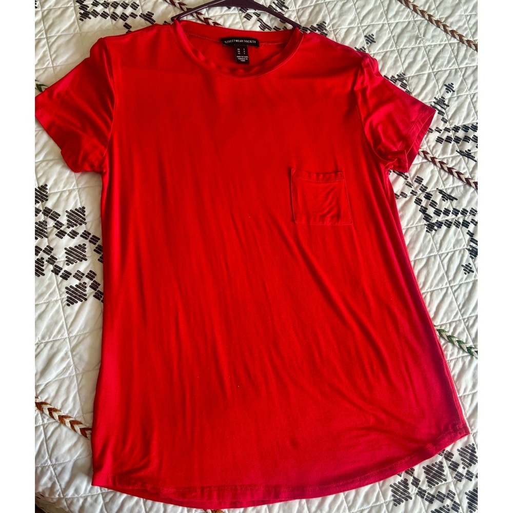Streetwear Society Womens Red Short Sleeve Pocket T-Shirt Size Small